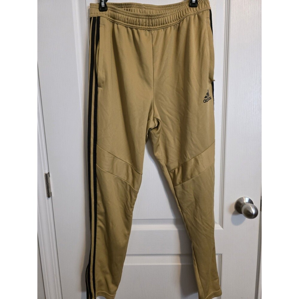 Adidas Men's Tiro 7/8 Pants in a golden beige,black stripes sz Large. (288)